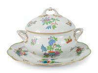 A Herend Porcelain Grouping, Including a Soup Tureen and Undertray and Two Candlesticks