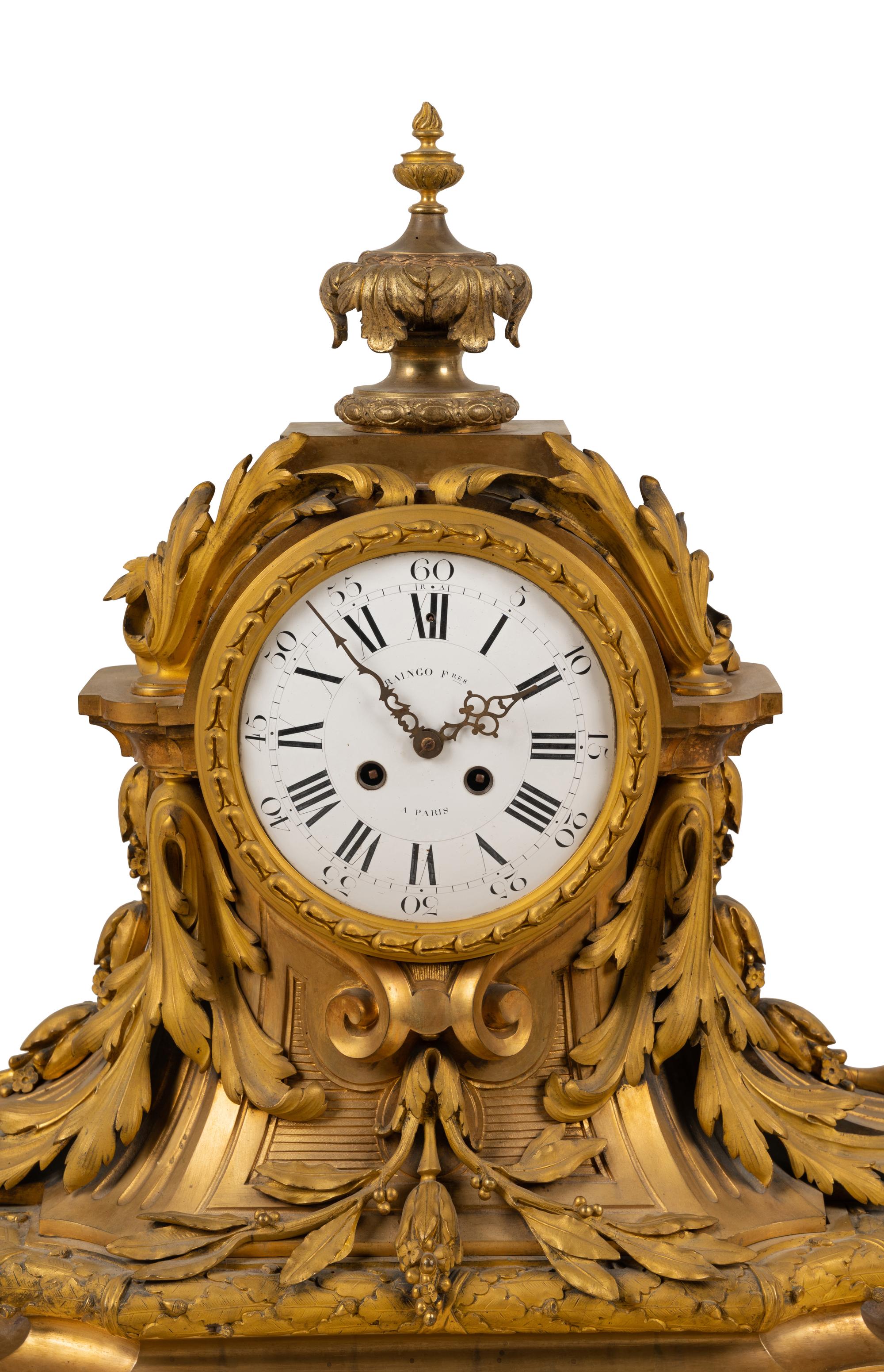 A Large French Gilt Bronze Clock Garniture