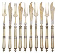 A German Vermeil Silver Fish Service, Hassenberg & Co., Frankfurt, Ealry 20th Century, comprising: 16 forks 16 knives in a fitted box 3