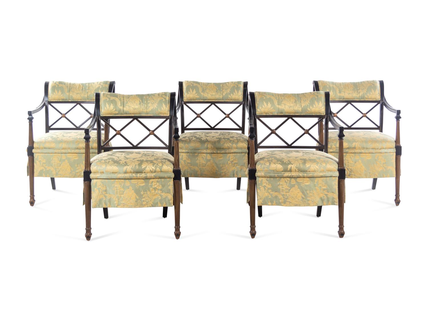 A Set of Five Regency Style Painted Armchairs