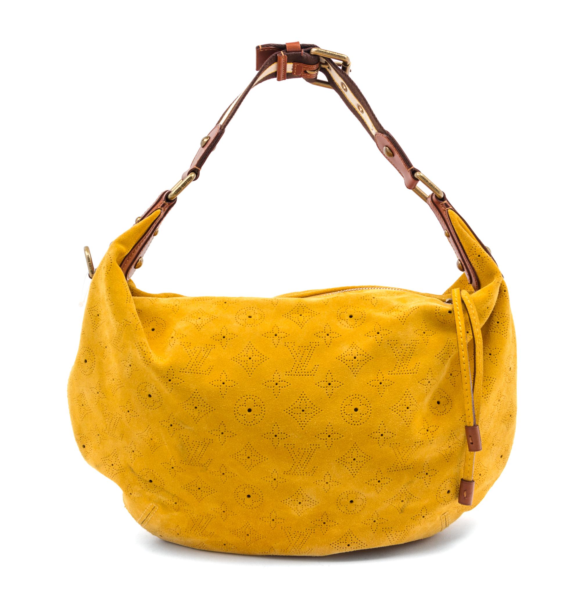 A Louis Vuitton Yellow Suede Shoulder Bag, 17" x 13" x 3".