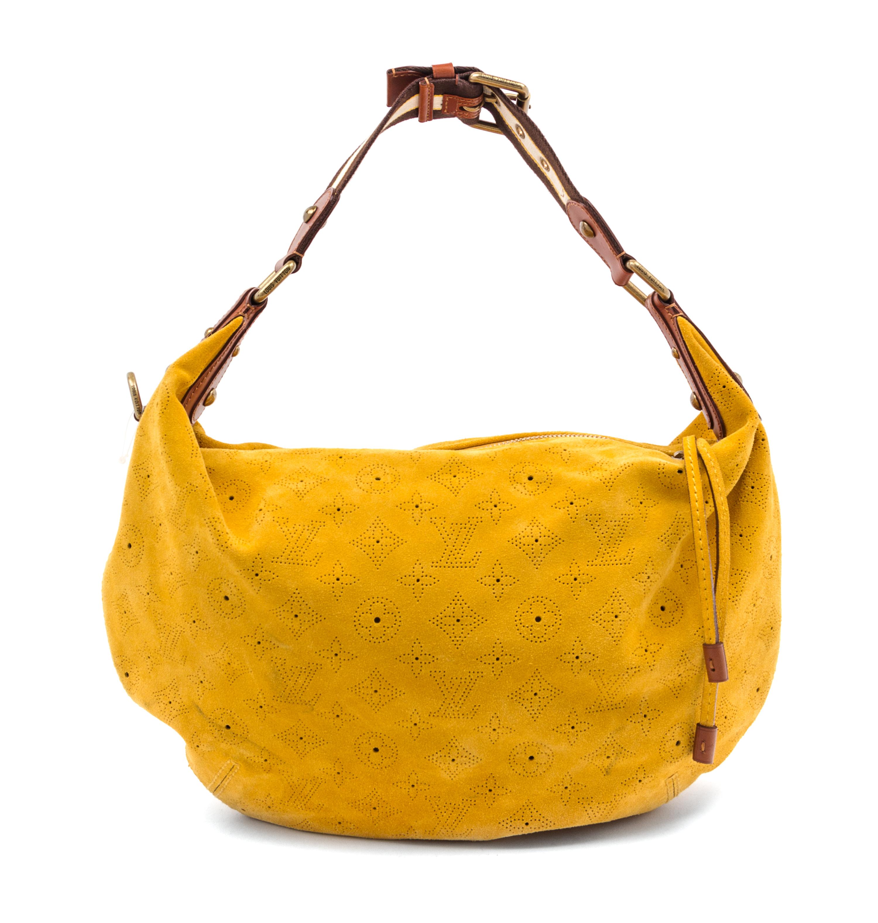 A Louis Vuitton Yellow Suede Shoulder Bag, 17" x 13" x 3".