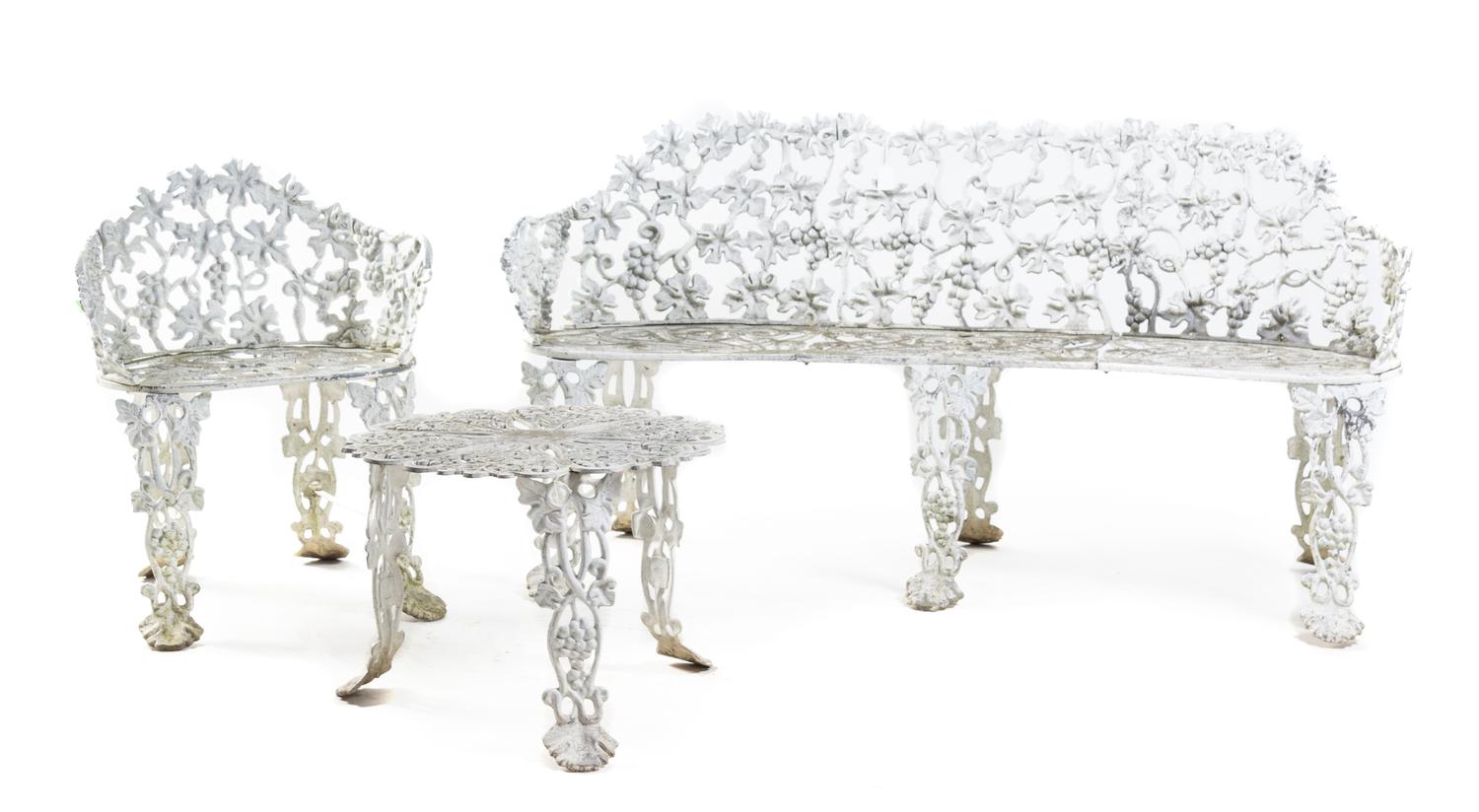 An Assembled Suite of Victorian Wrought Iron Garden Furniture Width of settee 66 inches. — 19TH/20TH CENTURY