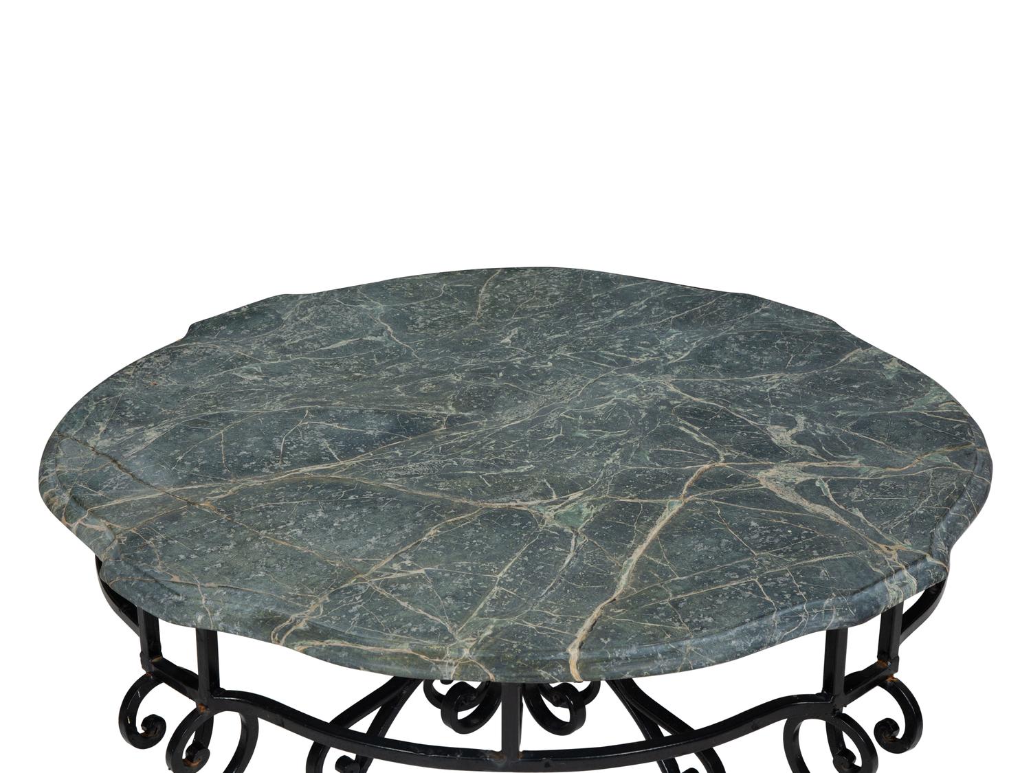 A Wrought Iron Marble-Top Coffee Table