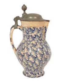 A Pewter Mounted Blue and White Spatterware Tankard