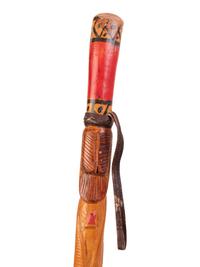 A Folk Art Snake and Alligator Carved Walking Stick