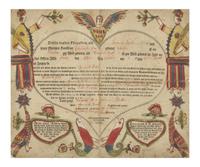 A Printed and Hand-Colored Fraktur Birth and Baptism Record, Georg Friedrick Speyer (active 1774-1801)