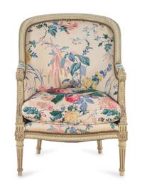 A Louis XVI Style Gray-Painted Bergère