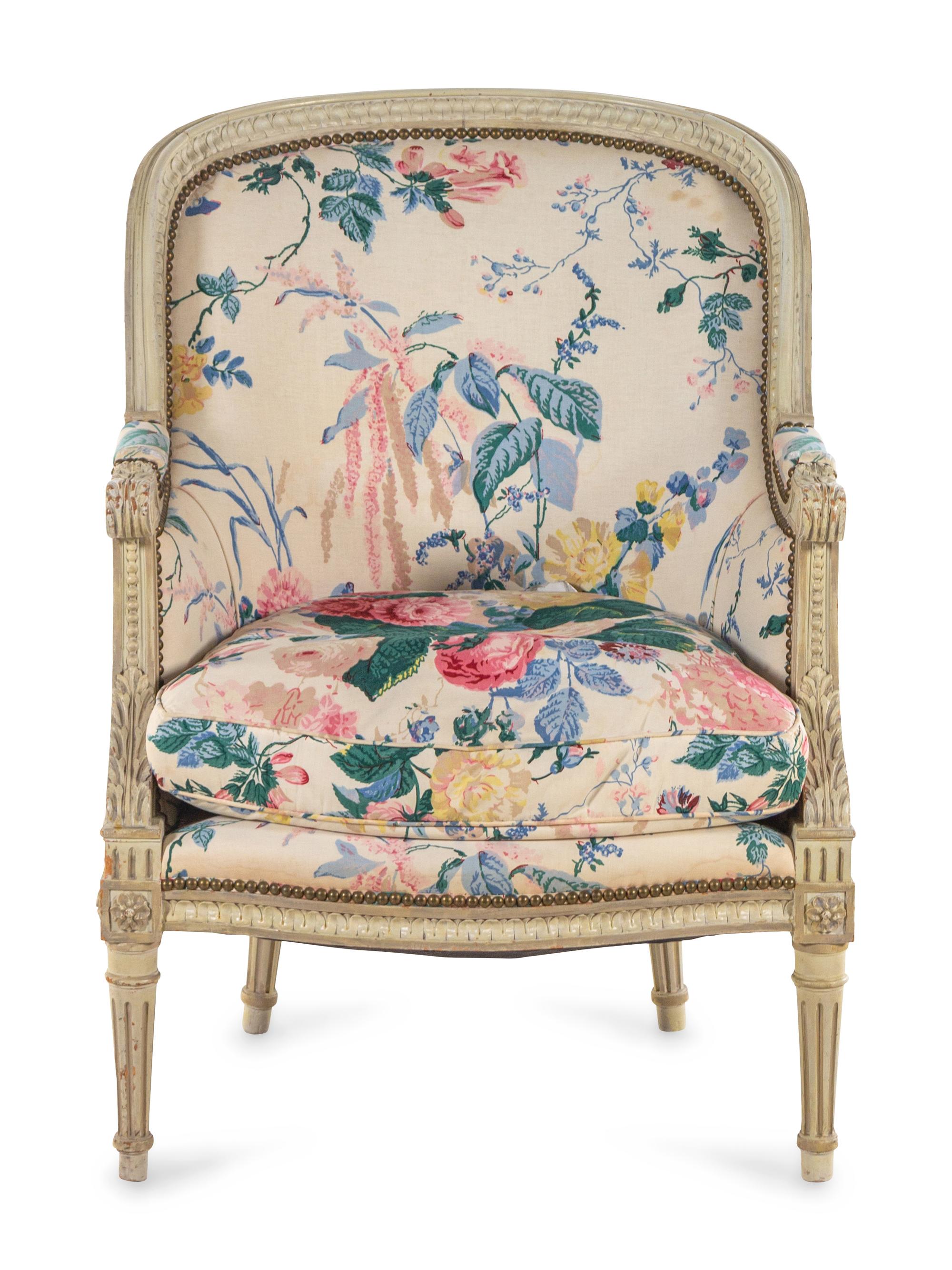 A Louis XVI Style Gray-Painted Bergère