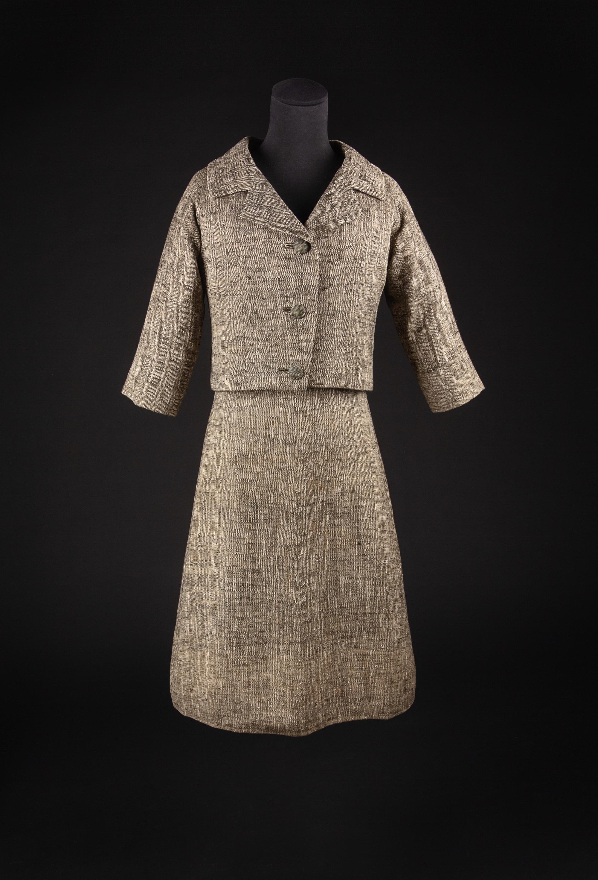 Christian Dior by Yves Saint Laurent Haute Couture Ensemble, Spring/Summer 1958 — Worn by Dame Olivia de Havilland to the opening of Proud Rebel, May 1958.