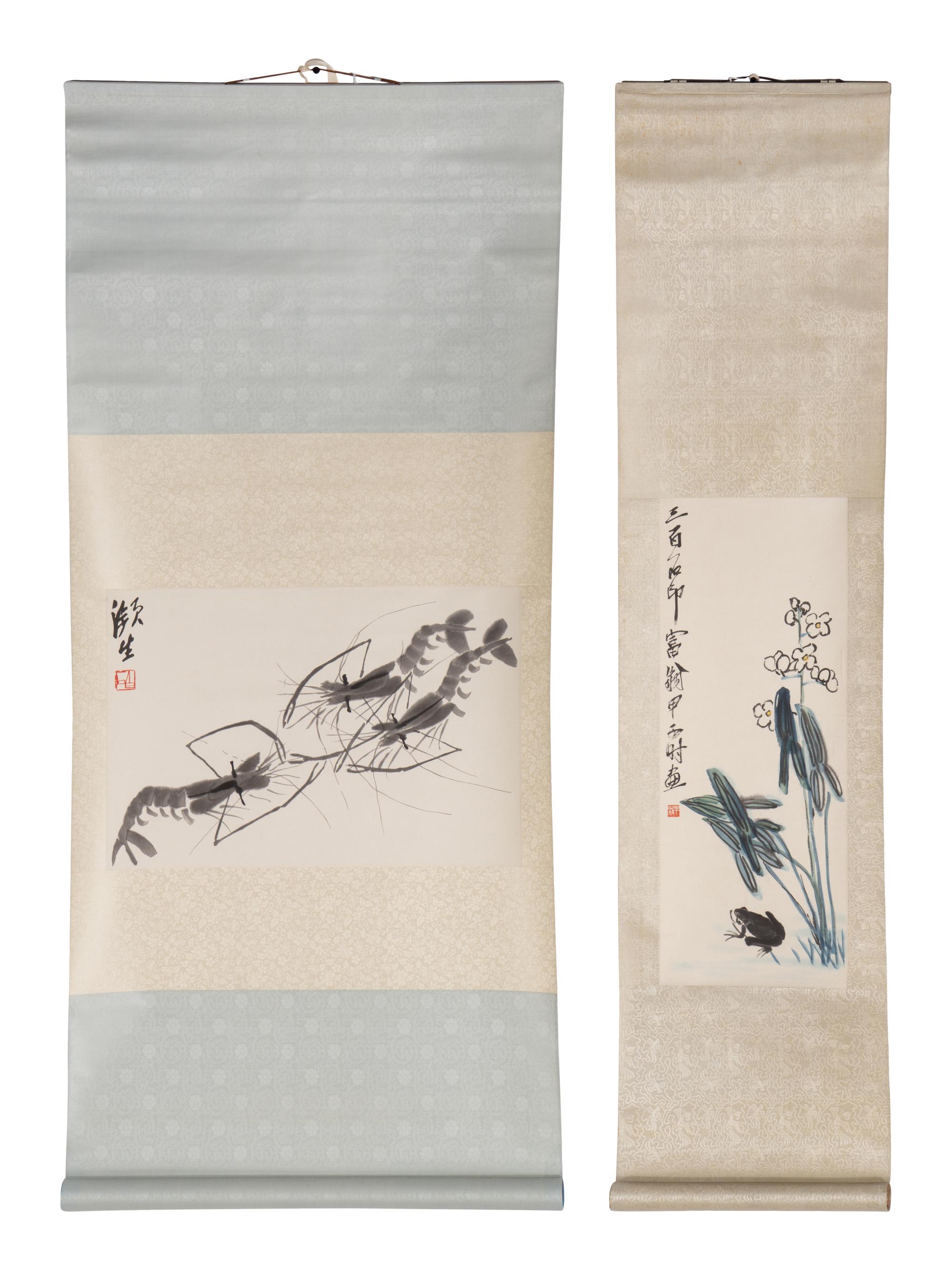Qi Baishi 齊白石木版水印立軸兩幅