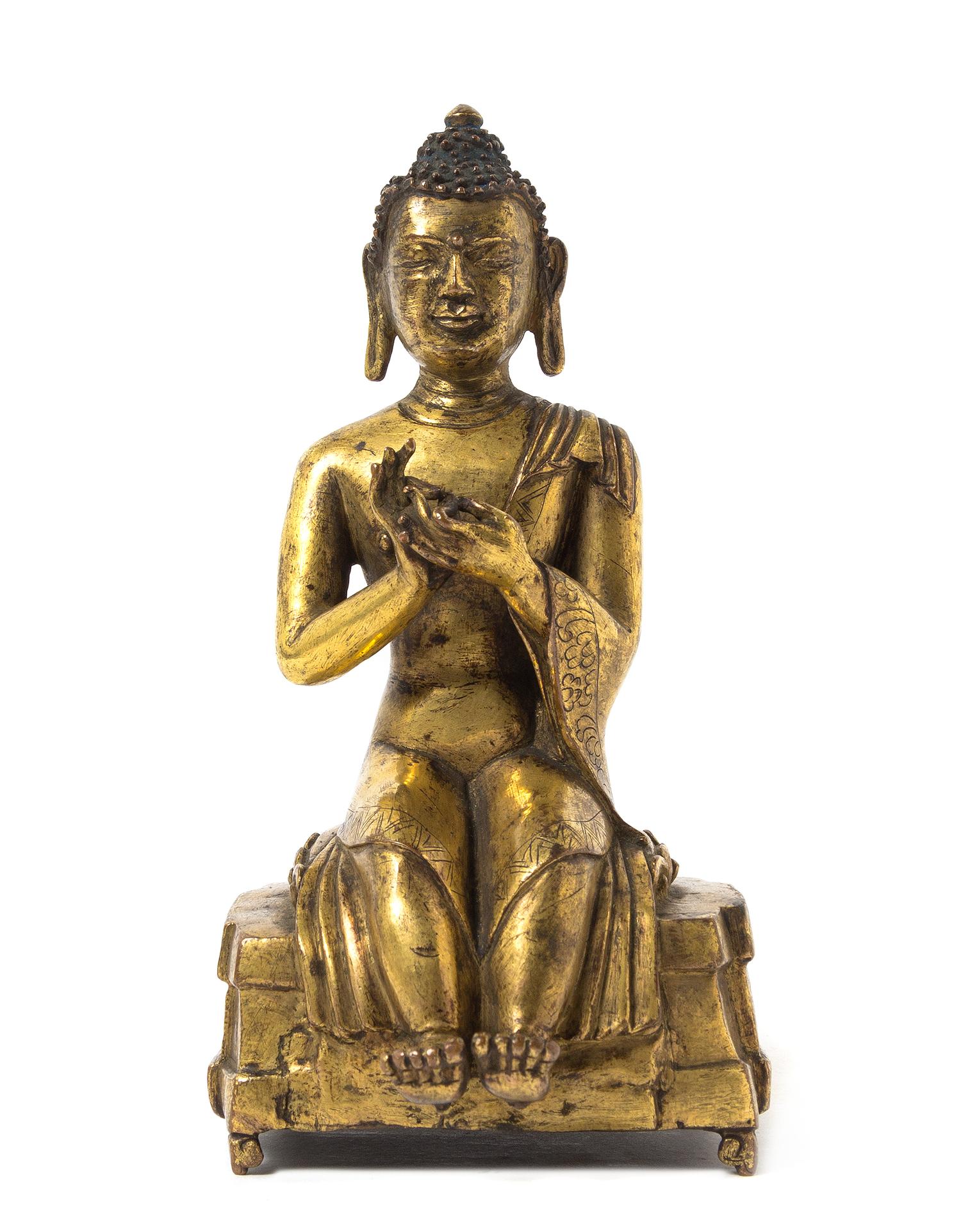 A Tibetan Gilt Bronze Figure of Buddha 17TH/18TH CENTURY Height 6 3/8 inches. — 17TH/18TH CENTURY