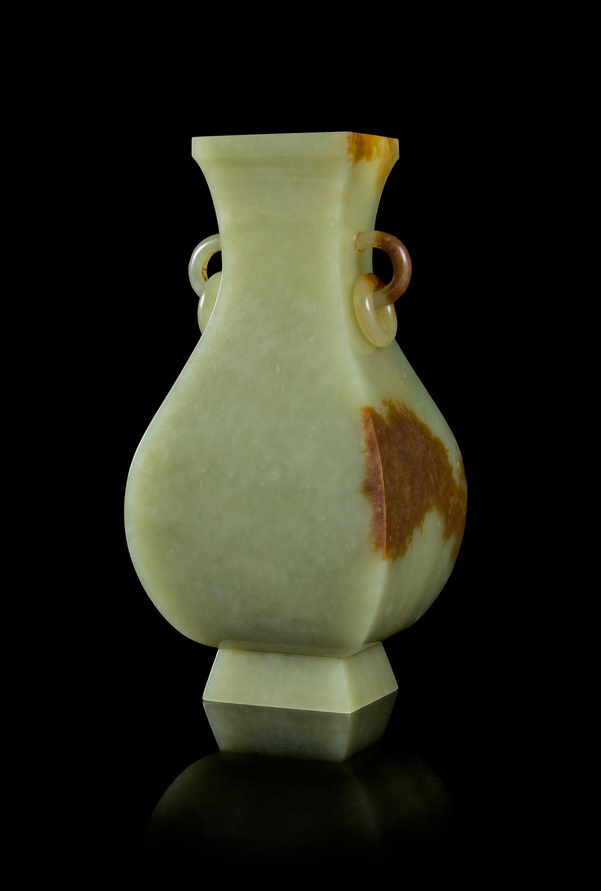 A Yellow Jade Vase, Fanghu Height 7 1/8 inches. — QING DYNASTY