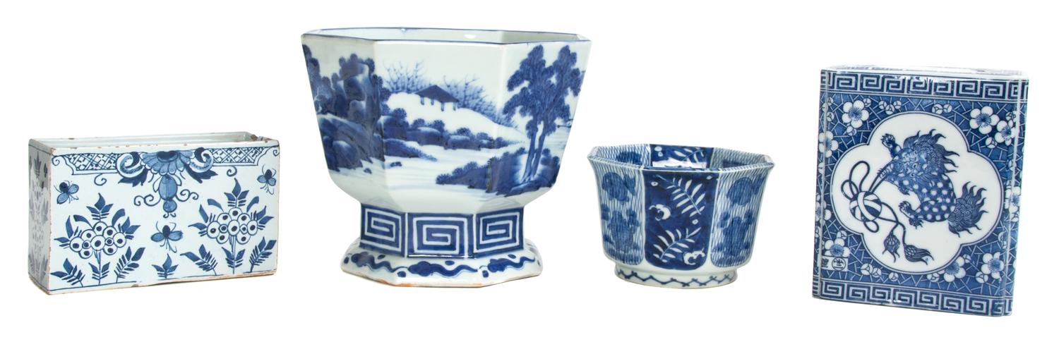 A Collection of Blue and White Porcelain Articles Height of tallest 6 1/2 inches. — 20TH CENTURY