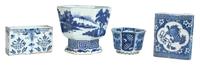 A Collection of Blue and White Porcelain Articles Height of tallest 6 1/2 inches. — 20TH CENTURY