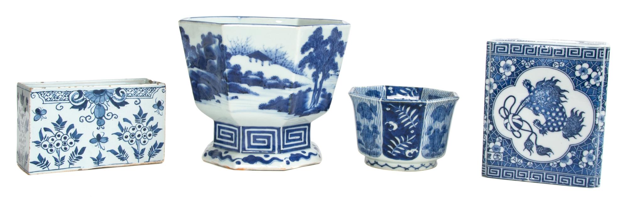 A Collection of Blue and White Porcelain Articles Height of tallest 6 1/2 inches. — 20TH CENTURY