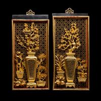 A Matched Pair of Chinese Gilt and Red Lacquered Wood Panels