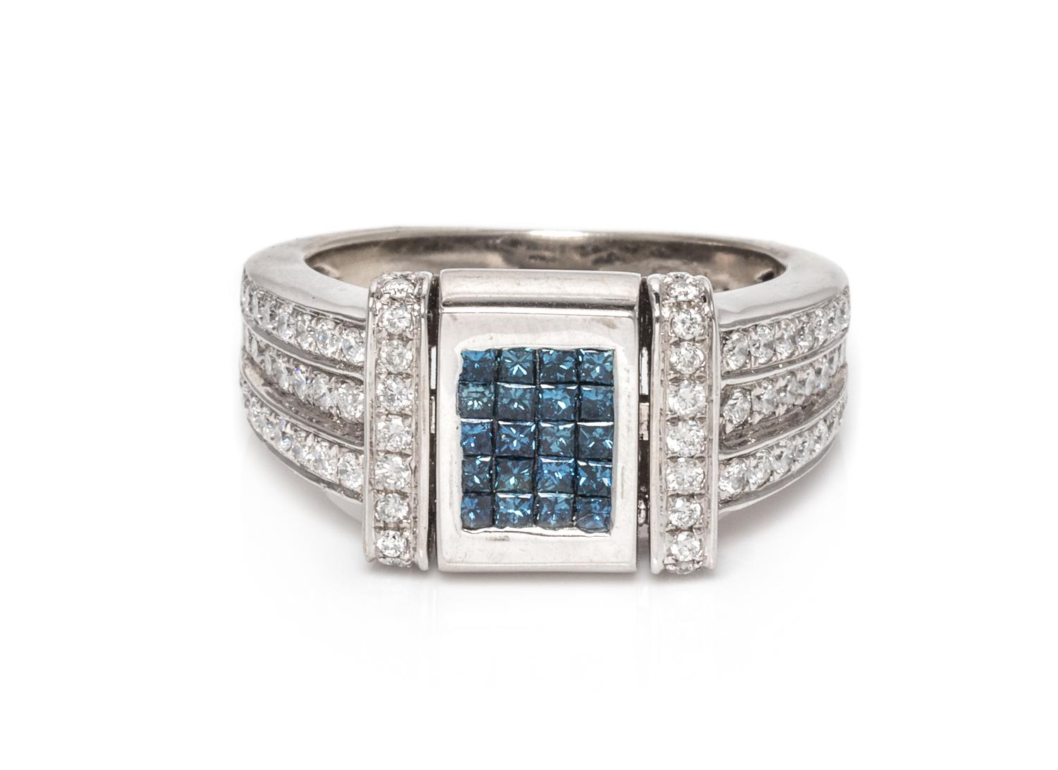 A 14 Karat White Gold, Irradiated Diamond and Diamond Ring,