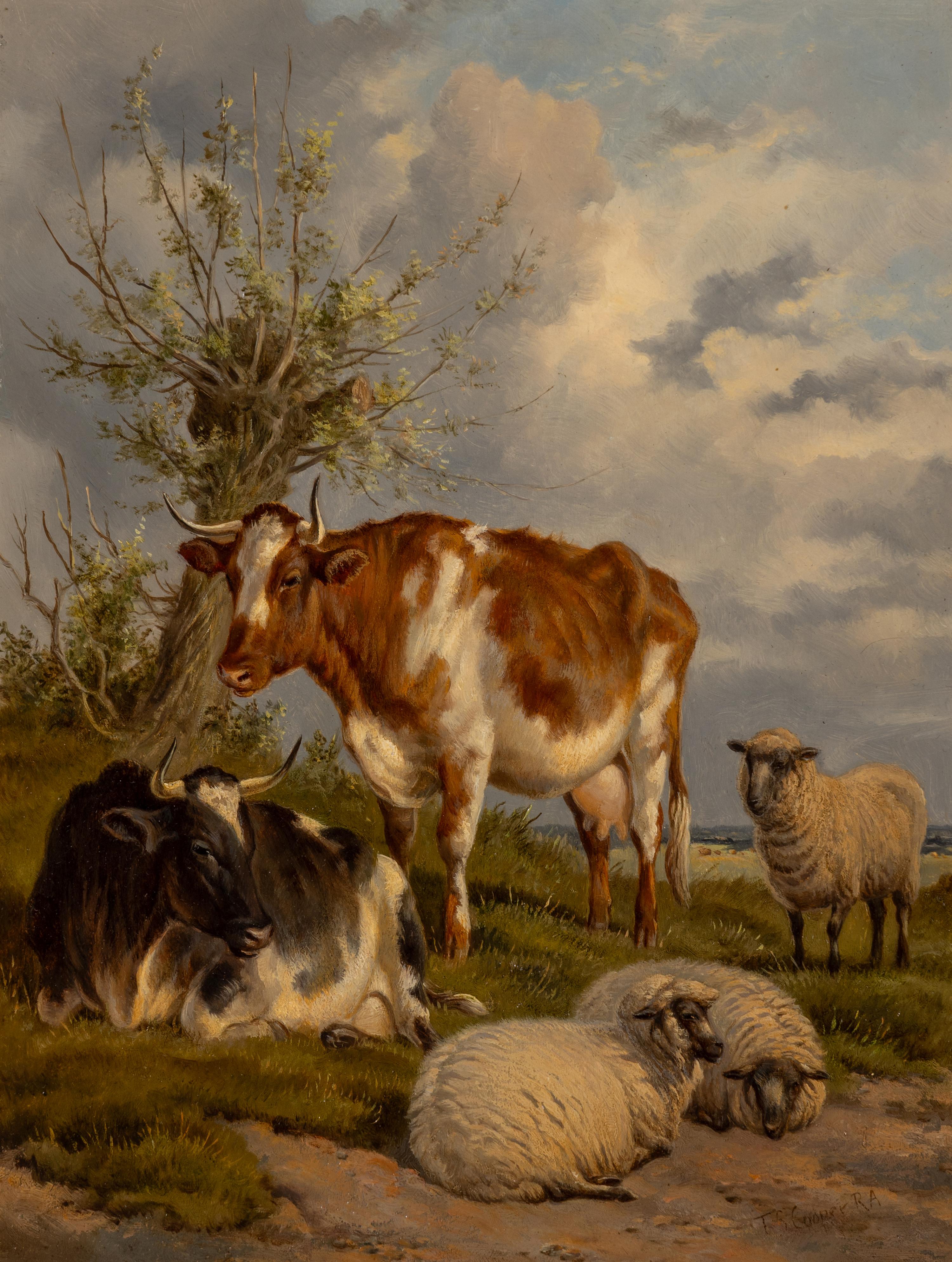 Thomas Sidney Cooper (British, 1803–1902) — Sheep and Cattle Resting in a Meadow