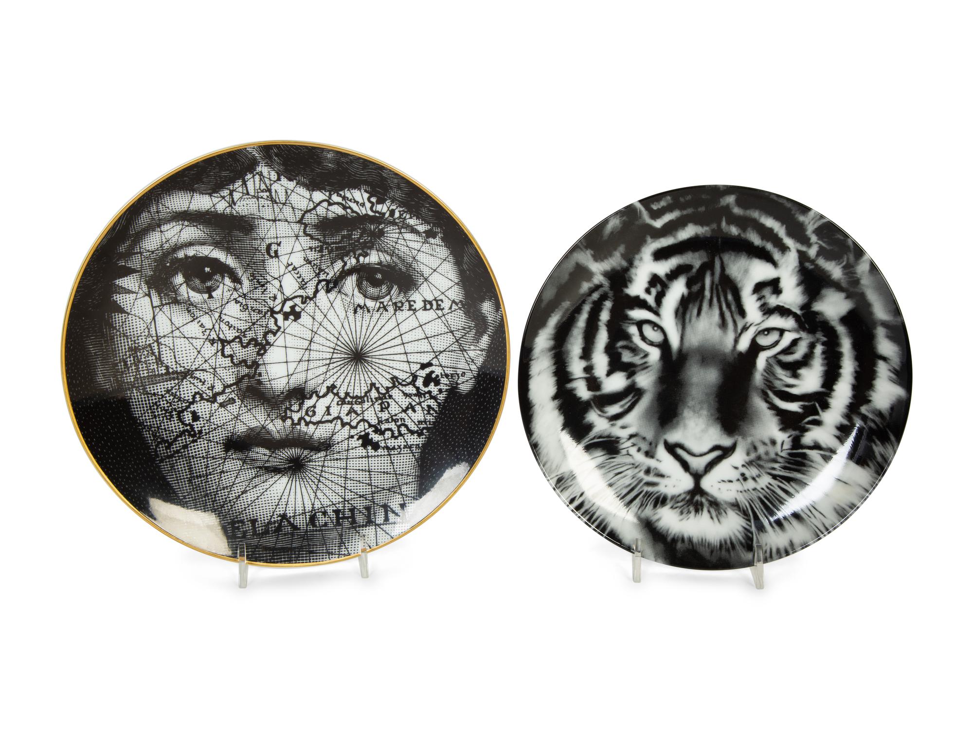 Two Porcelain Art Plates - Robert Longo Tiger Head 2 and Fornasetti Tema e Variazioni Motiv31 — 20th Century