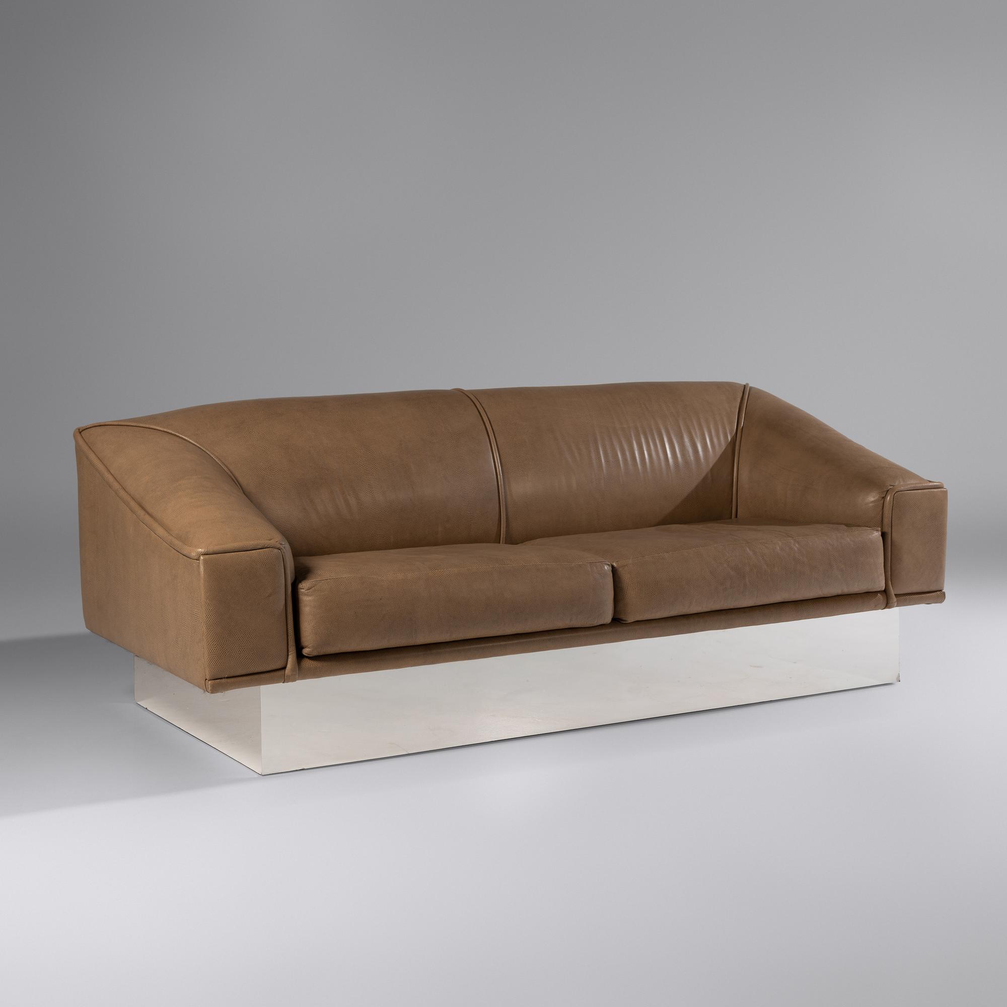 Faux-Leather Sofa with Chrome Base