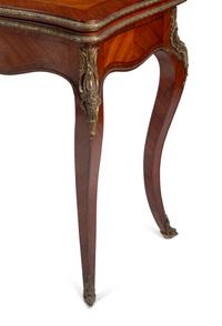 A Pair of Louis XV Style Gilt Bronze and Porcelain Mounted Flip-Top Tables