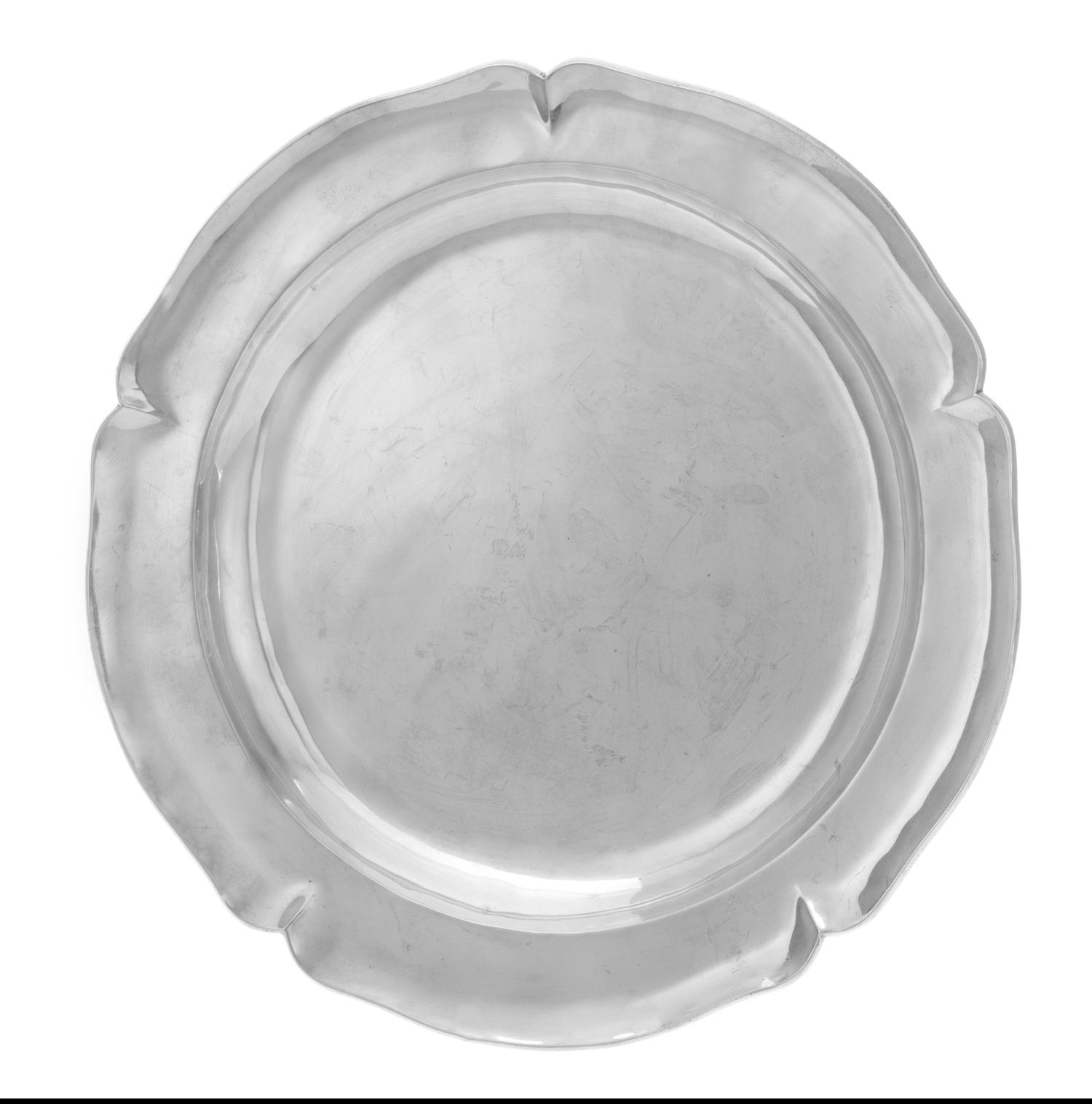 A Mexican Silver Tray, Alfredo Ortega and Sons, Mexico City, of circular form, having a scalloped rim.