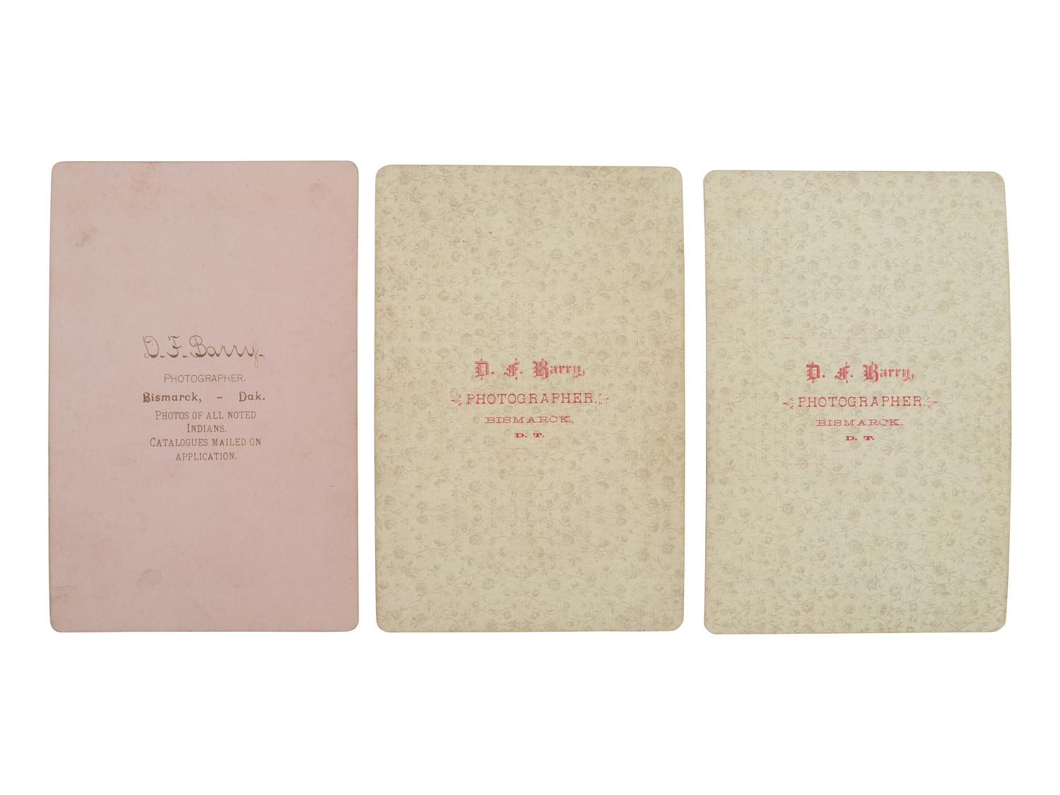 BARRY, David F. (1854-1934), photographer. A group of 5 cabinet cards of Slow White Buffalo, Crow Eagle, Iron Thunder, and Fool Thunder.