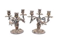 A Pair of Christofle Trianon Silver Plate Three-Light Candelabra — EARLY 20TH CENTURY