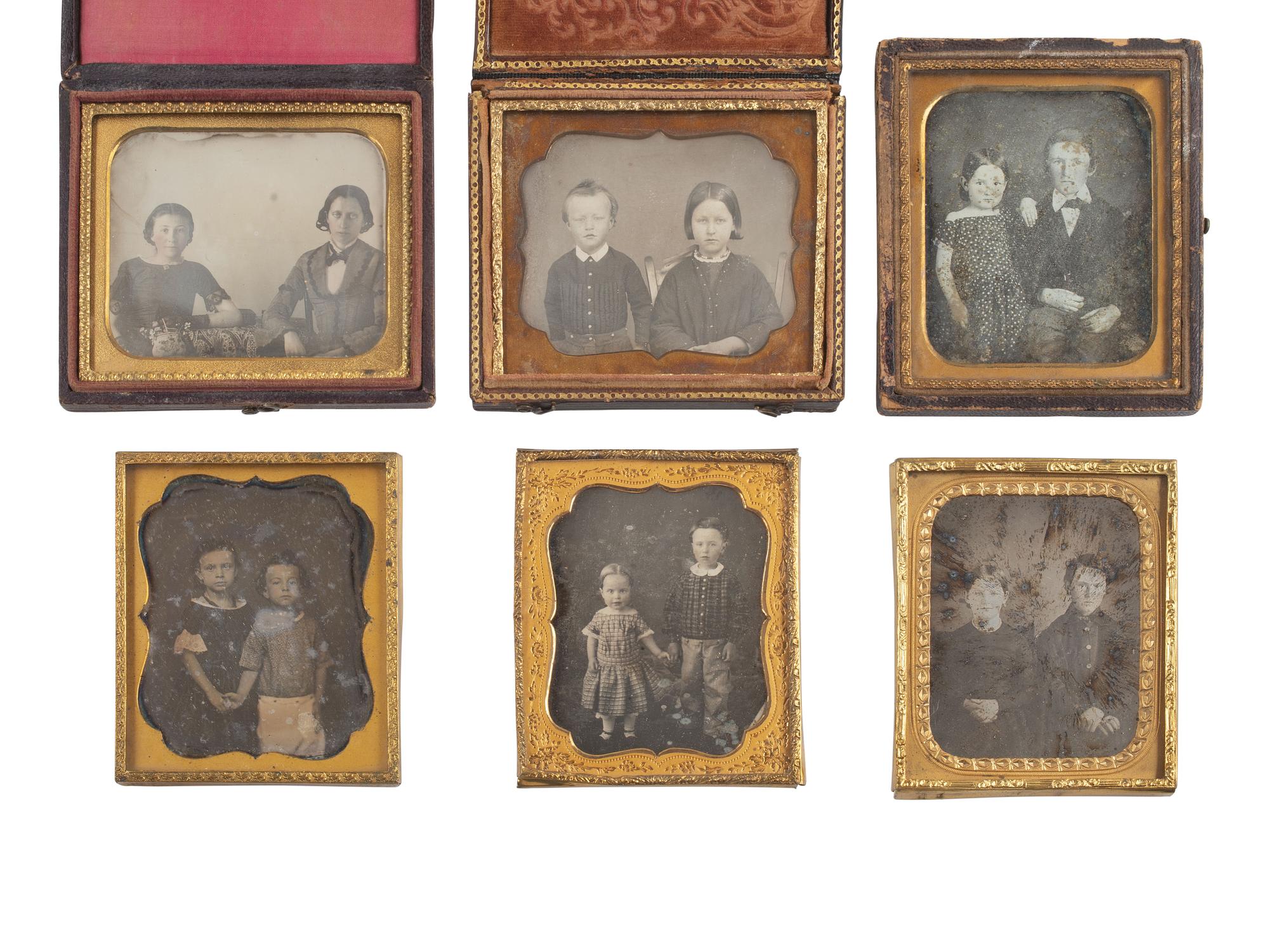 [EARLY PHOTOGRAPHY]. 34 sixth plate and quarter plate daguerreotypes of pairs of brothers & sisters