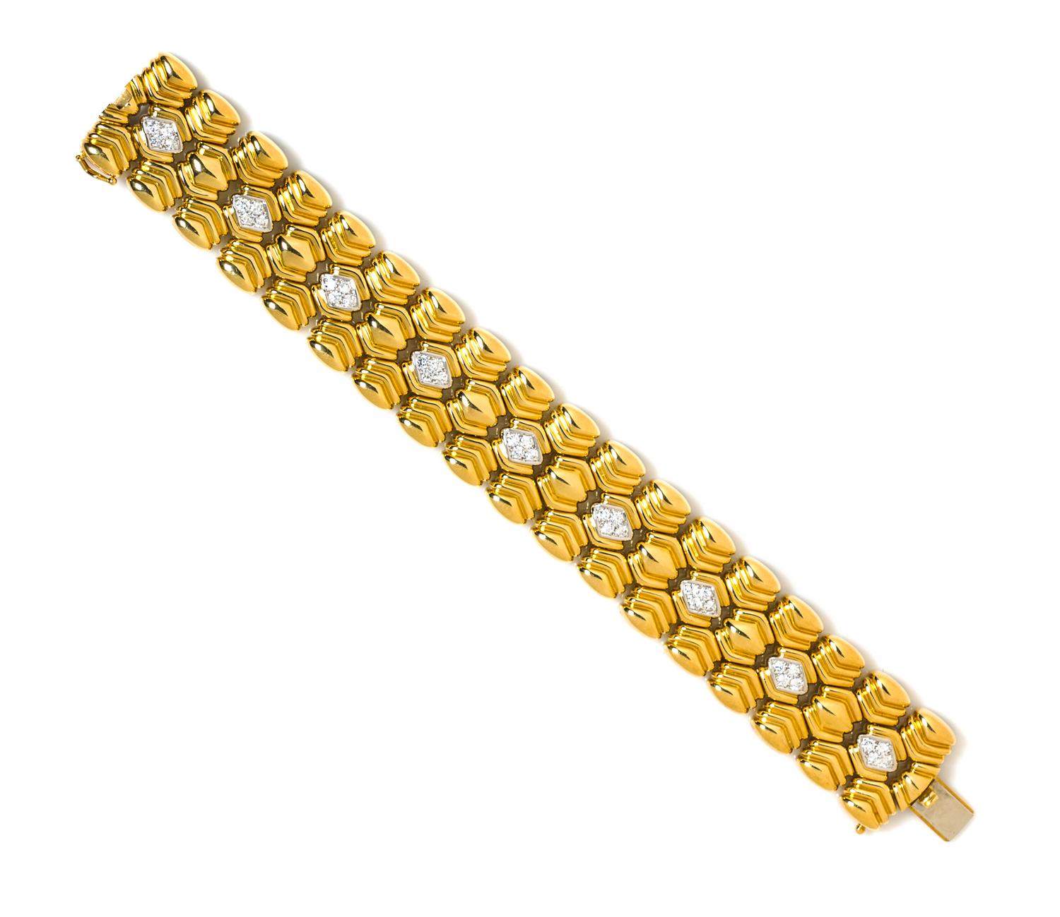 An 18 Karat Yellow Gold, Platinum and Diamond Bracelet, Chaavae, 77.70 dwts.