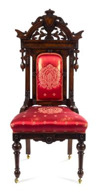A Renaissance Revival Walnut Side Chair Height 55 inches. — LATE 19TH CENTURY