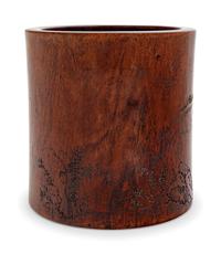 A Chinese Carved Hardwood Brush Pot, Bitong