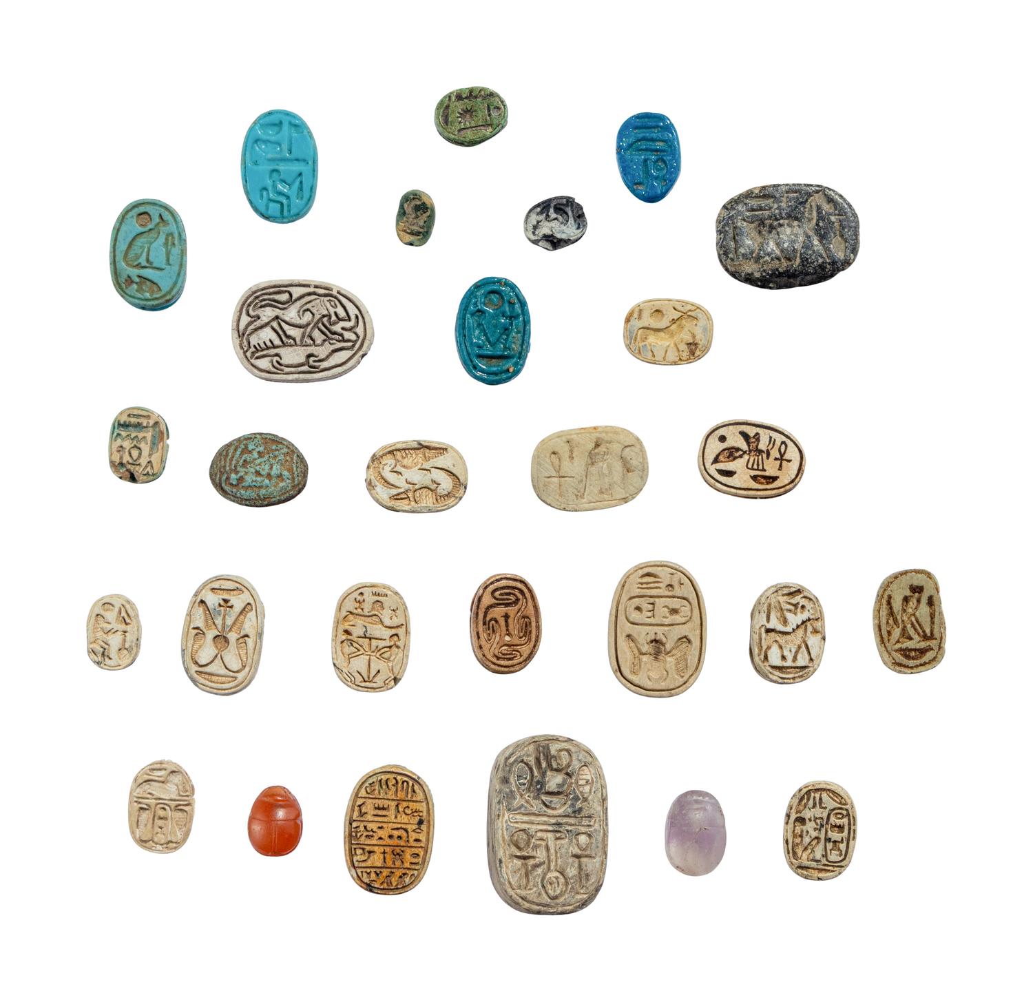 28 Egyptian Faience and Stone Scarabs