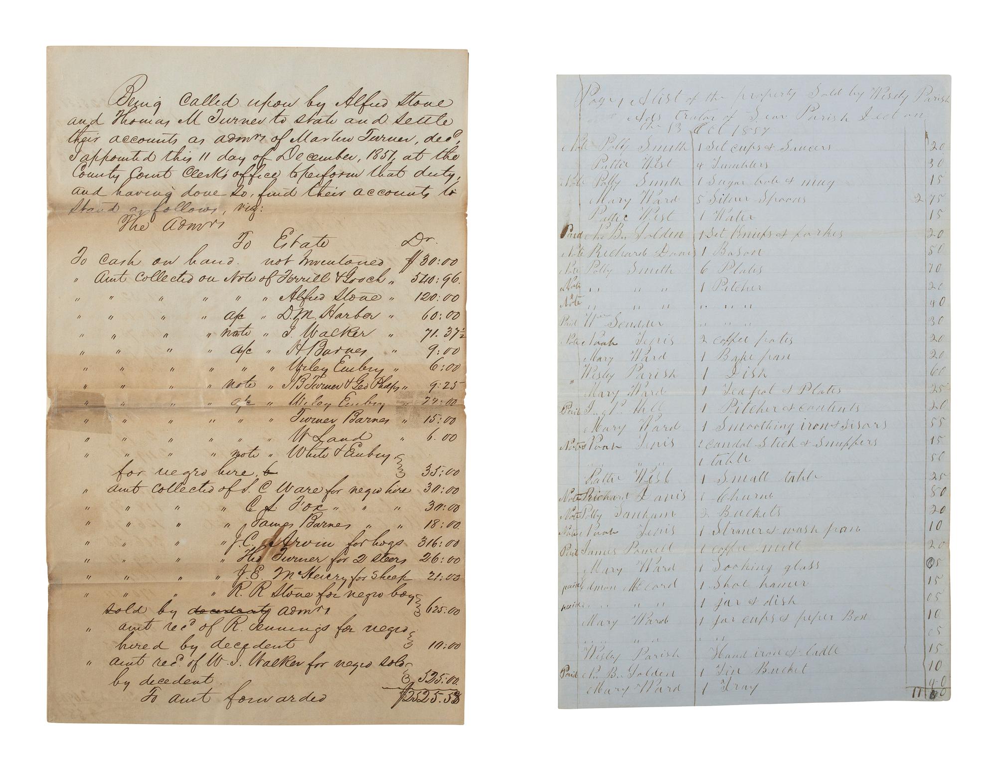 [ENSLAVEMENT & ABOLITION]. 2 documents from Madison County, KY, referencing enslaved persons. 1850s.