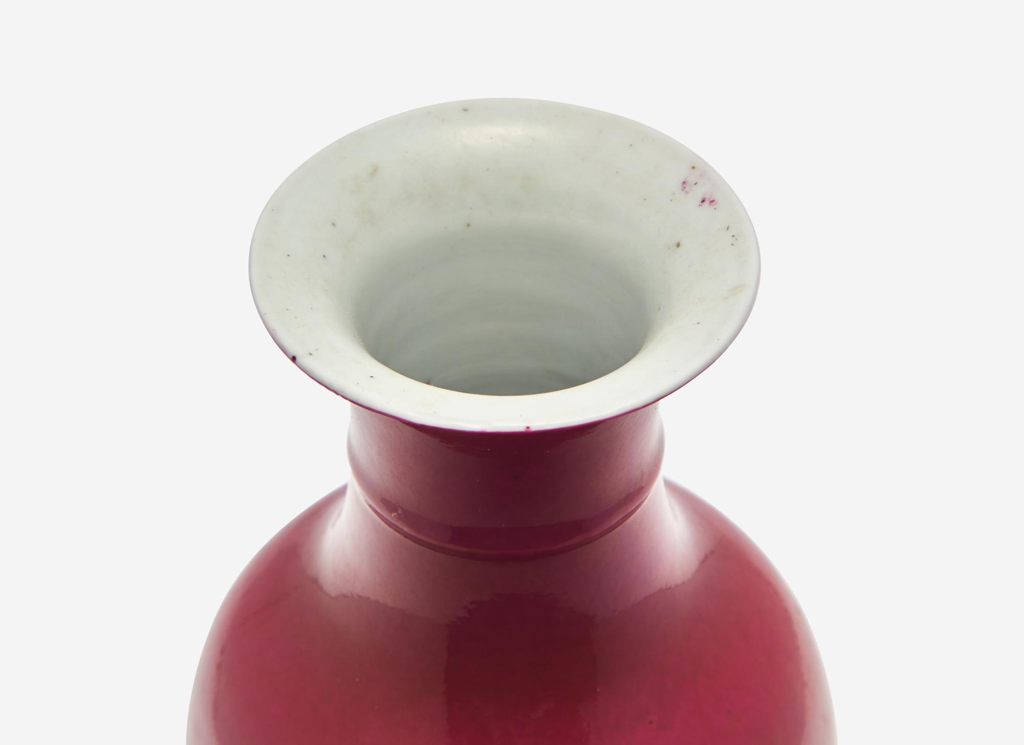 A Chinese Ruby Enameled Porcelain Baluster Vase