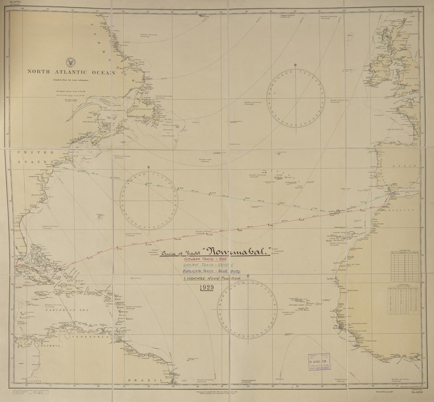 [Americana] [Astor, William Vincent] Nourmahal Trans-Atlantic-Mediterranean Cruise. Sailing from Key West March 18th 1929