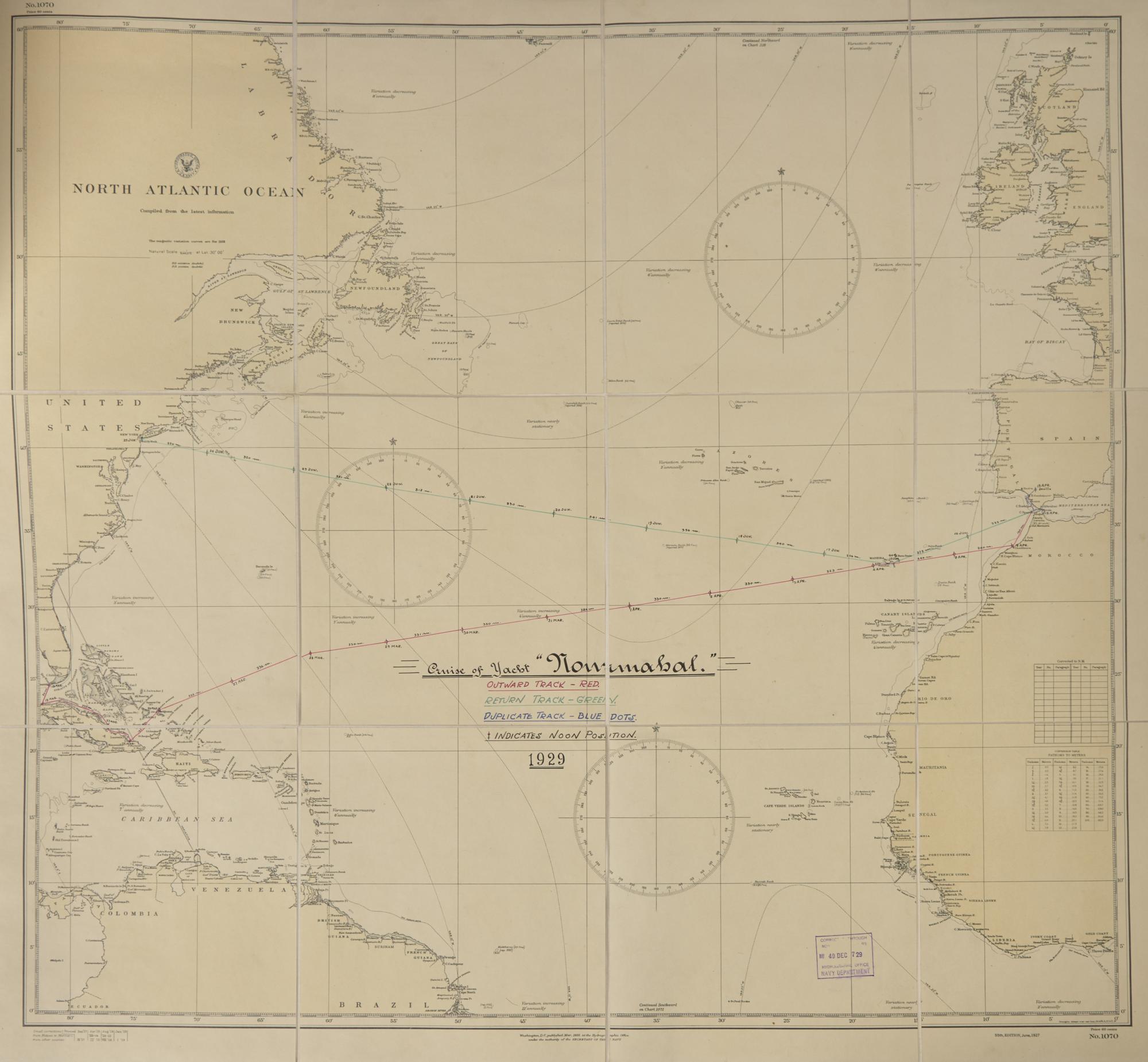 [Americana] [Astor, William Vincent] Nourmahal Trans-Atlantic-Mediterranean Cruise. Sailing from Key West March 18th 1929