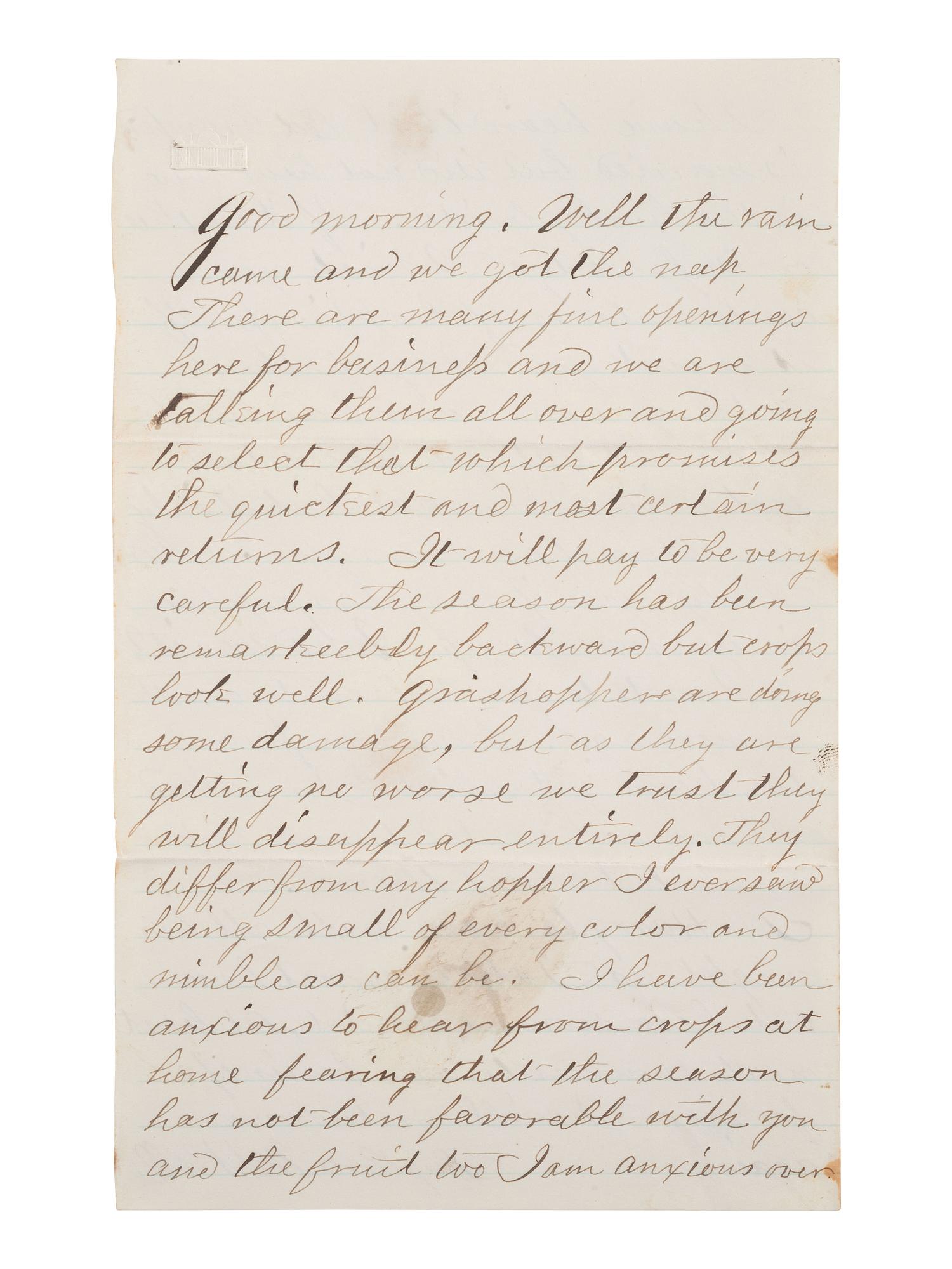 [KANSAS] -- [NATIVE AMERICANS]. 6 page ALS from Fort Lincoln, KS, 18 June 1867.