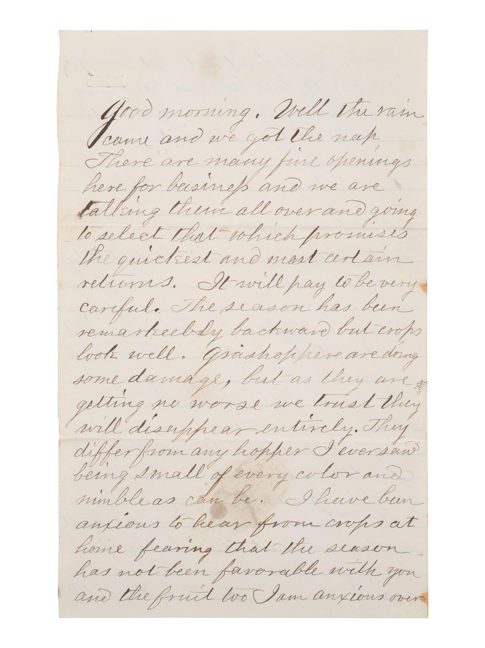 [KANSAS] -- [NATIVE AMERICANS]. 6 page ALS from Fort Lincoln, KS, 18 June 1867.