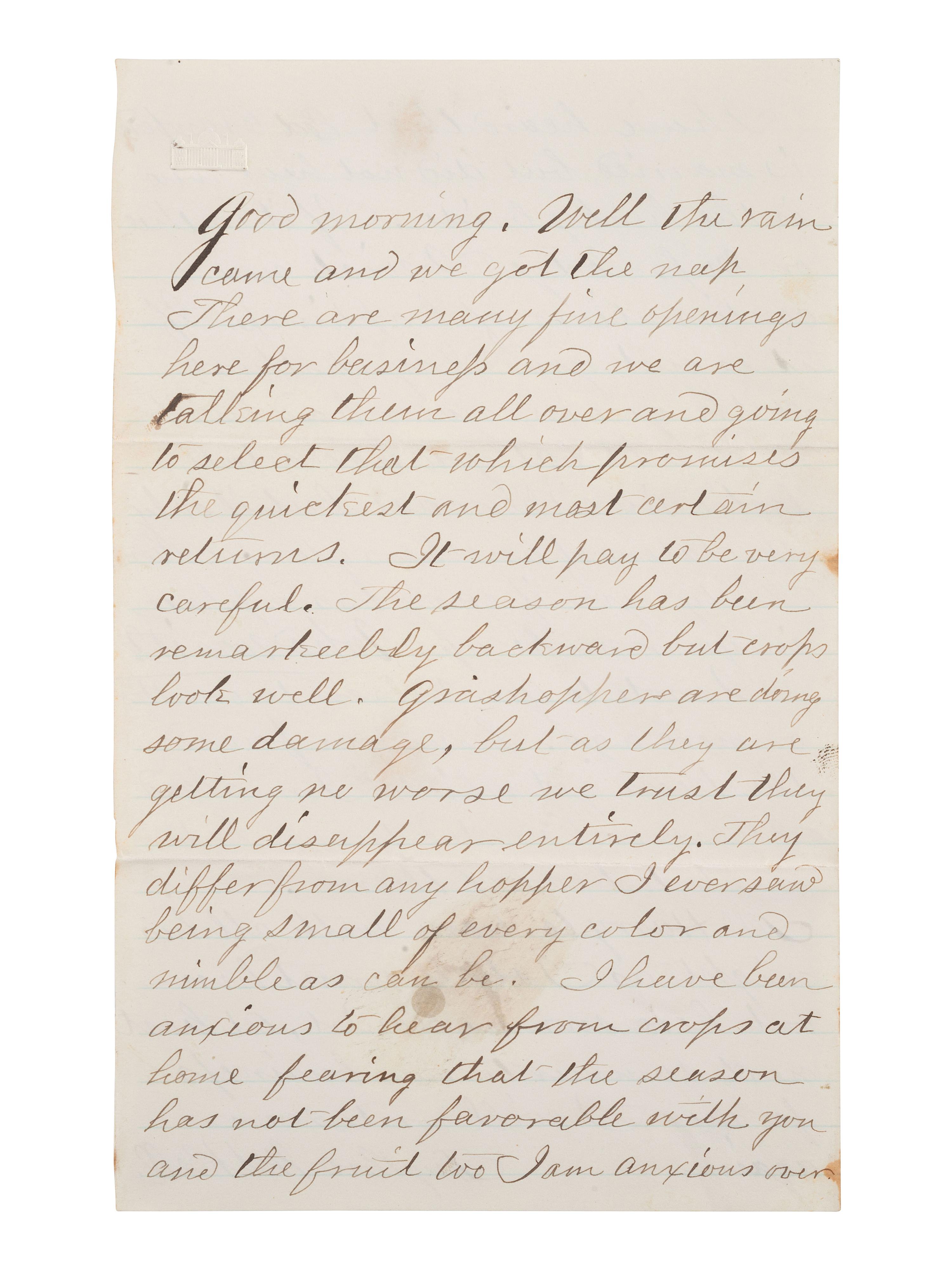 [KANSAS] -- [NATIVE AMERICANS]. 6 page ALS from Fort Lincoln, KS, 18 June 1867.