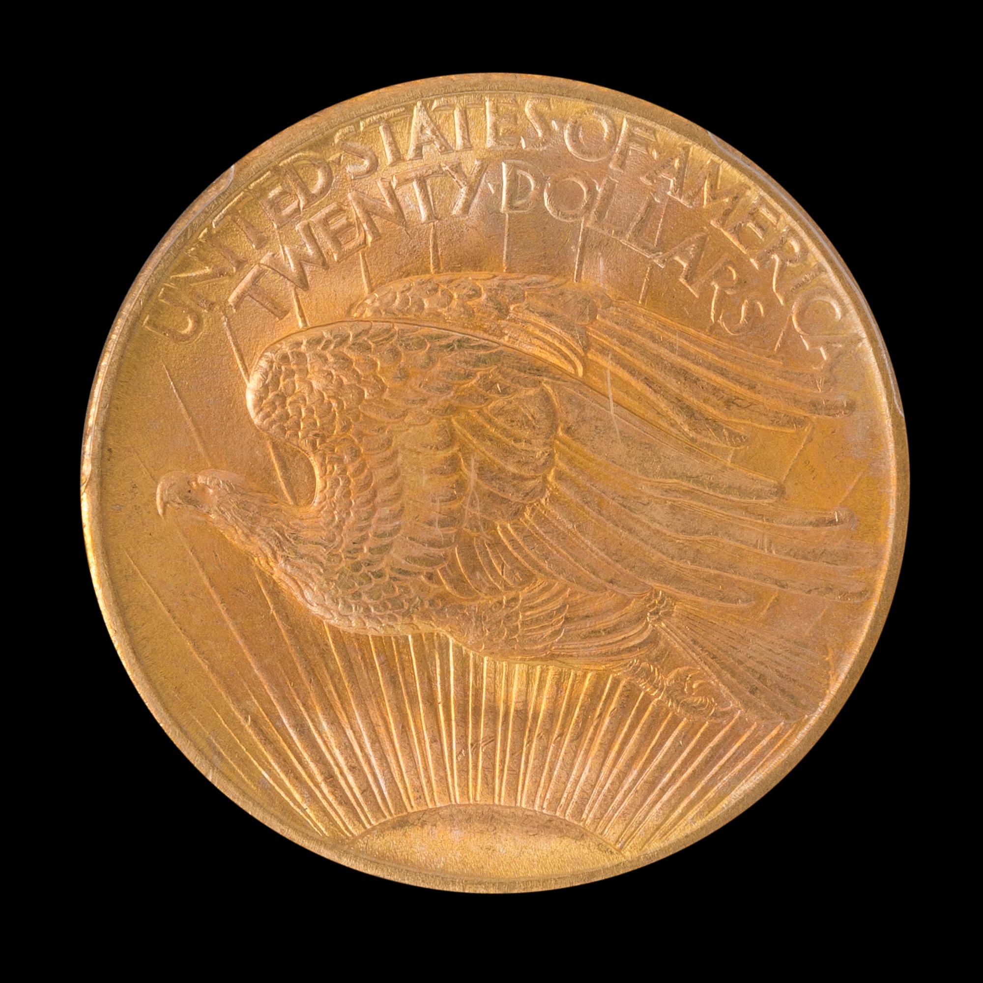 A United States 1908 Saint-Gaudens: No Motto $20 Gold Coin
