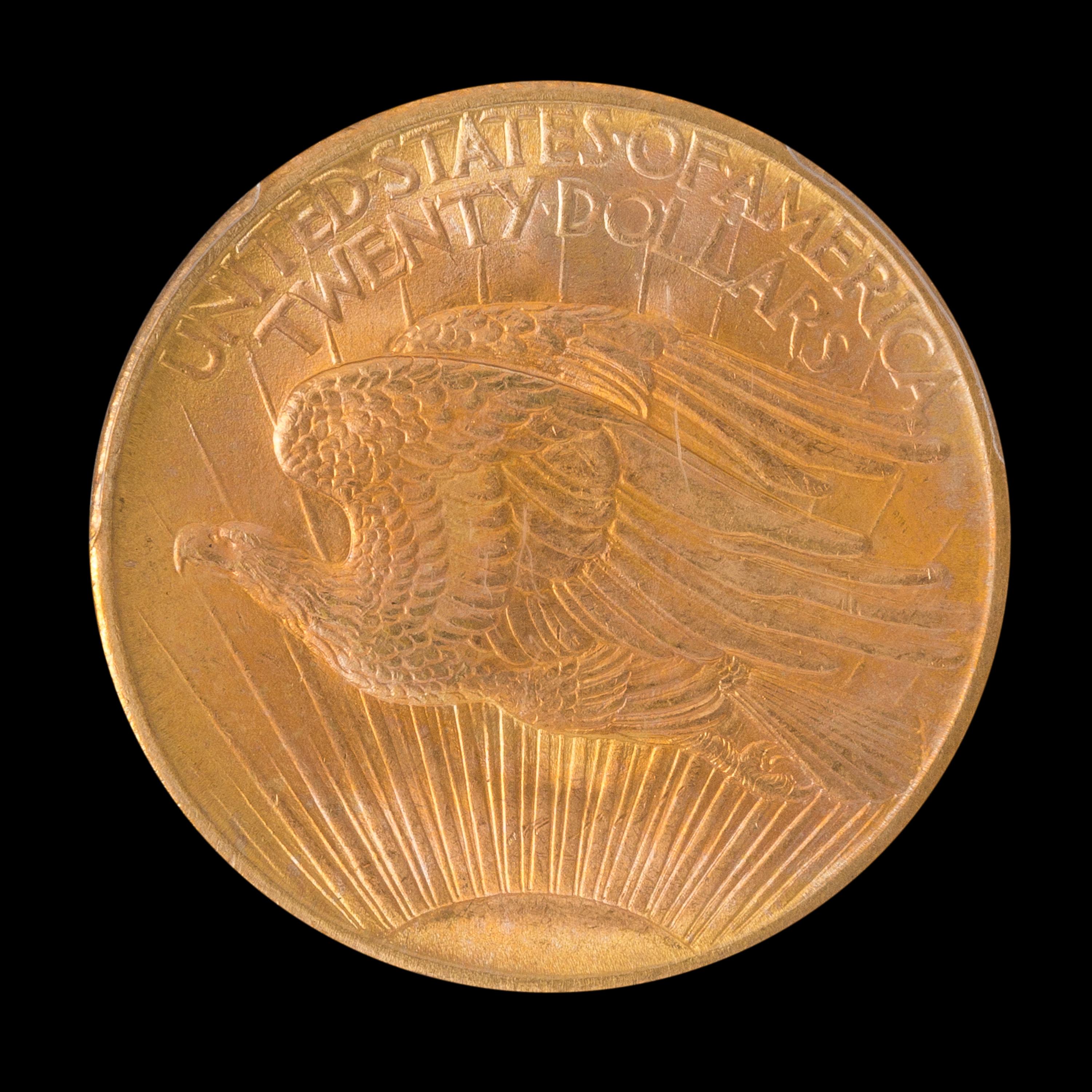 A United States 1908 Saint-Gaudens: No Motto $20 Gold Coin