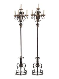A Pair of Mizner Style Five-Light Wrought Iron Torcheres — FIRST QUARTER 20TH CENTURY
