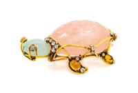An Iradj Moini Rose Quartz Turtle Brooch, 3" L x 2" W x 1" H.