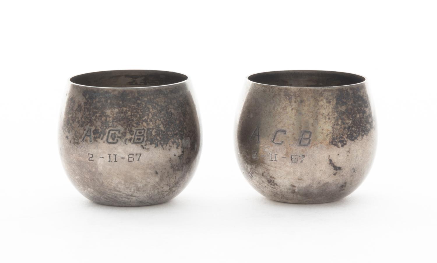 Two American Silver Salts, Tiffany and Co., New York, NY, 2nd Half 20th Century, of tapering cylindrical form, engraved ACB 2-11-67.