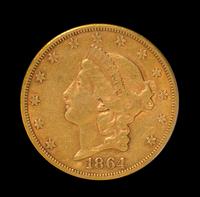 A United States 1864-S Liberty Head $20 Gold Coin