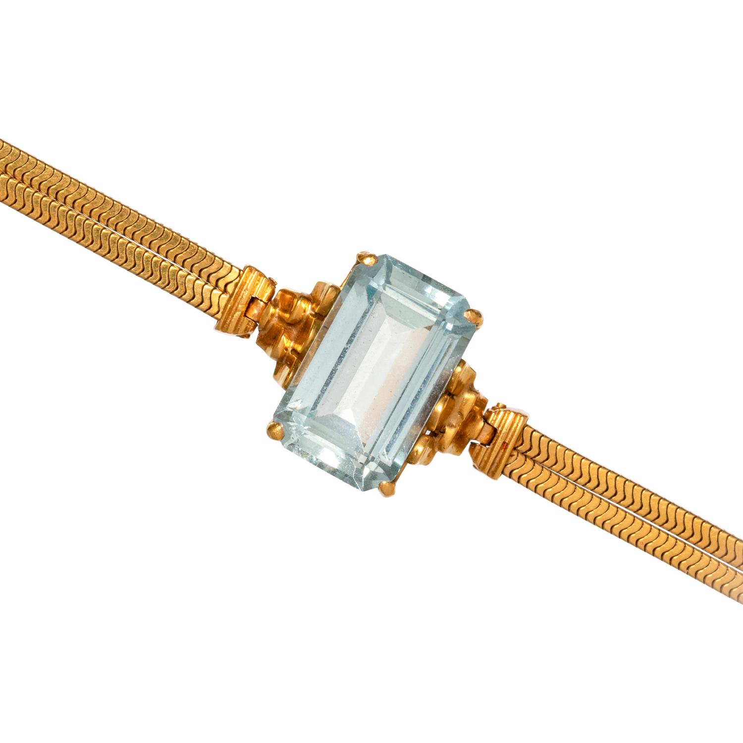 YELLOW GOLD AND AQUAMARINE BRACELET