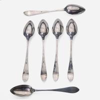 A large collection of twenty-five bird-back and fancy-back teaspoons Various makers, Lancaster, Reading, Philadelphia, PA, and Burlington, NJ, circa 1780-1820