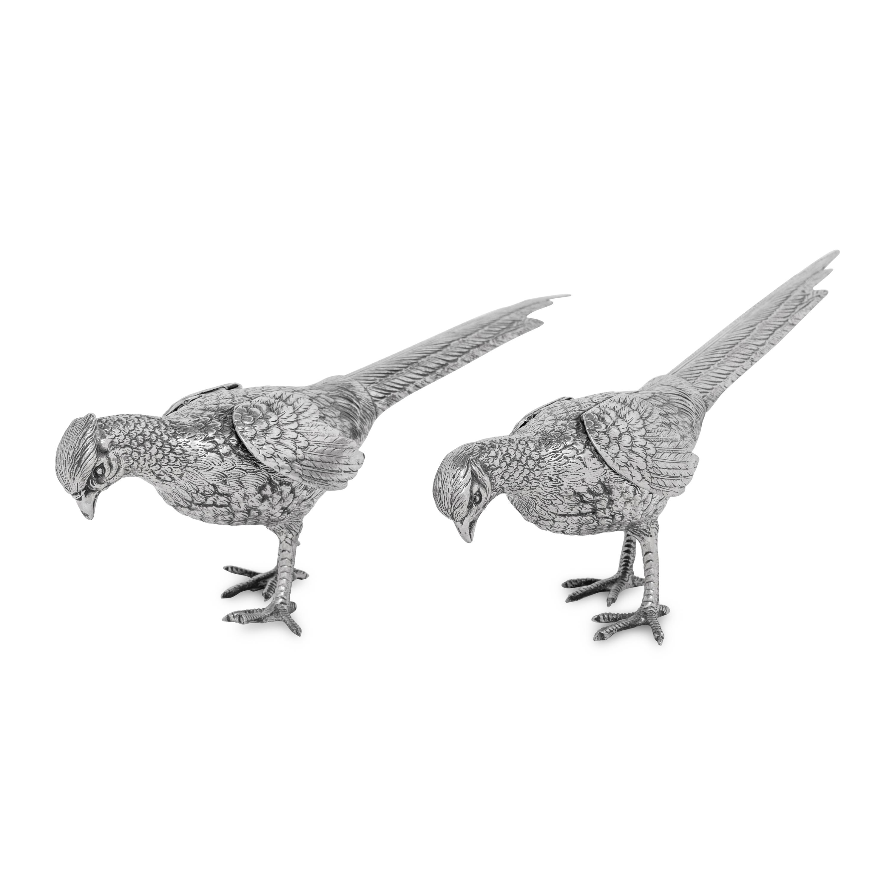A Pair of Spanish Silver Models of Pheasants